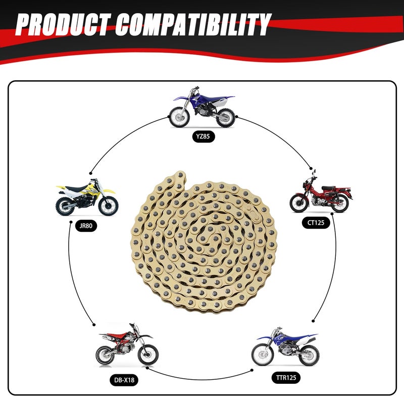 KAMIER 428 Drive Chain 116 Links Gold with Chain Breaker Tool for 110cc 125cc TTR125 YZ85 CB125 Apollo RFZ DB-X18 X19 Suzuki JR80 RM85 TaoTao Chinese Pit Dirt Bike 4 Wheeler ATV Quad Heavy Duty Parts - Image 2